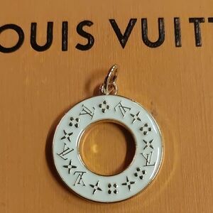 LV White Enamel Double Sided Circle Charm Pendant